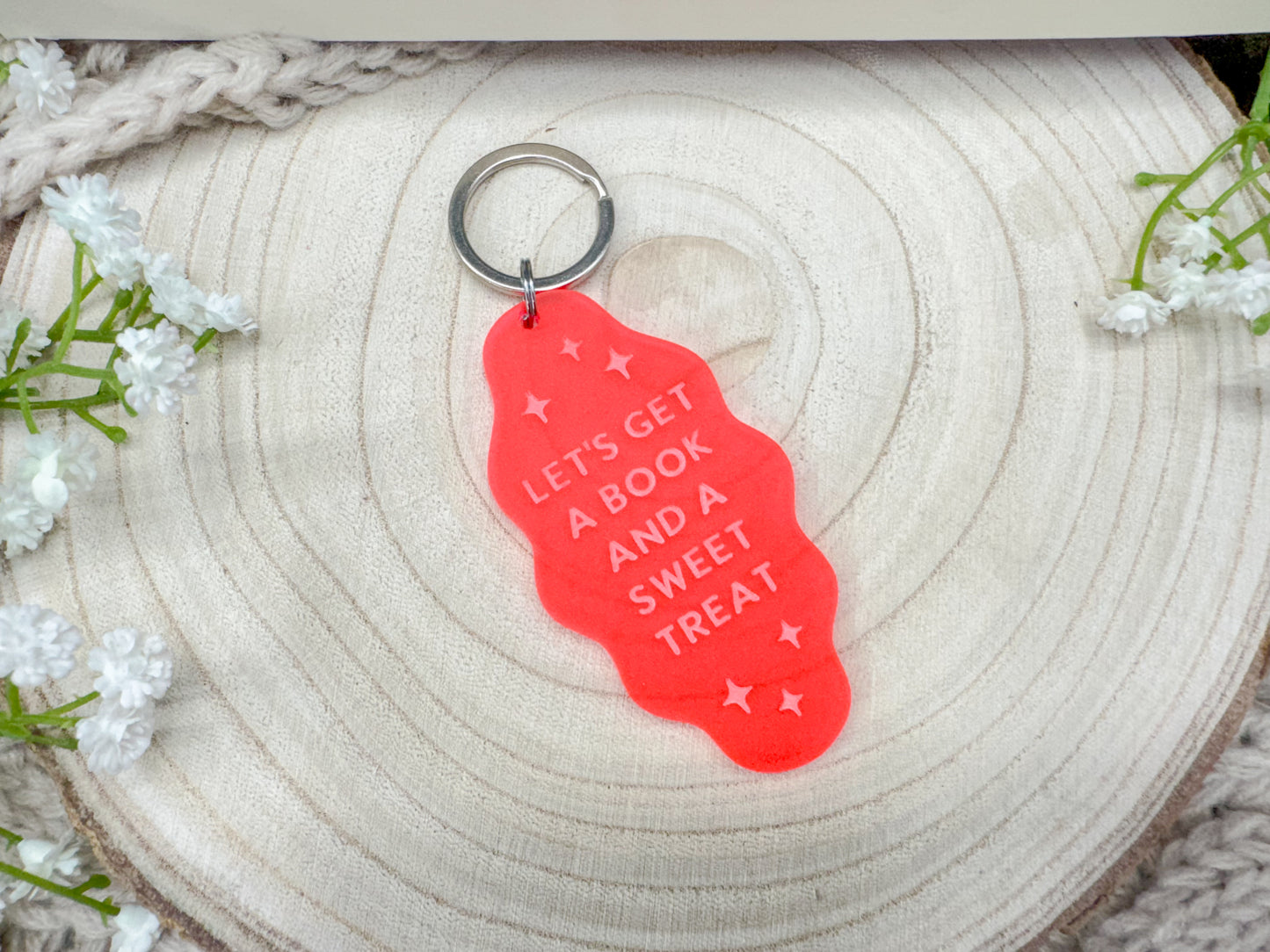 Book and a Sweet Treat - Pink Acrylic Keychain