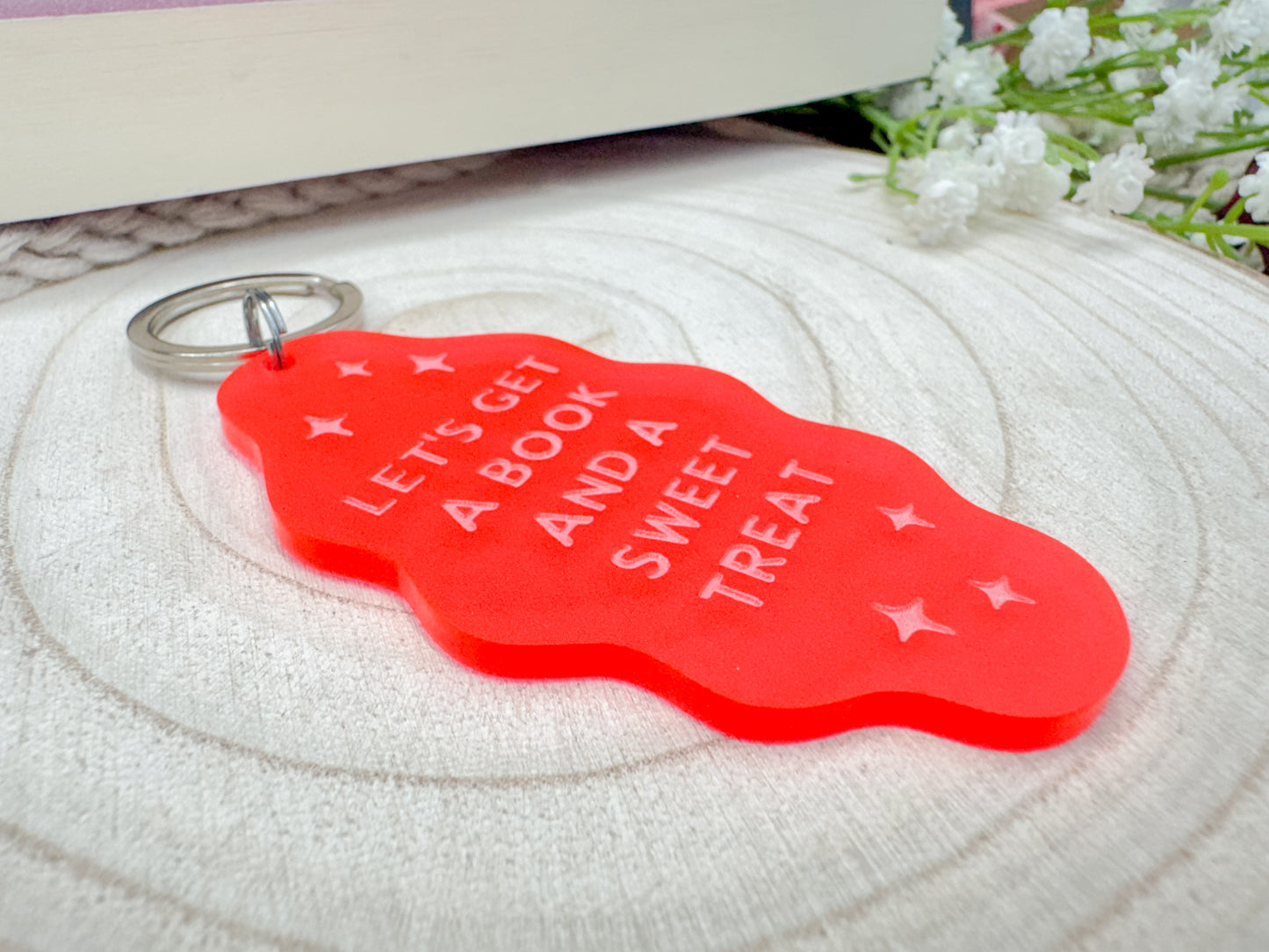 Book and a Sweet Treat - Pink Acrylic Keychain