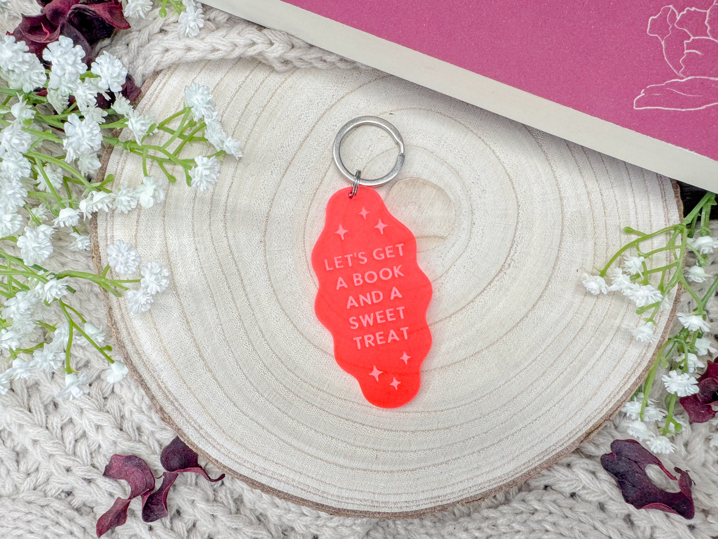 Book and a Sweet Treat - Pink Acrylic Keychain