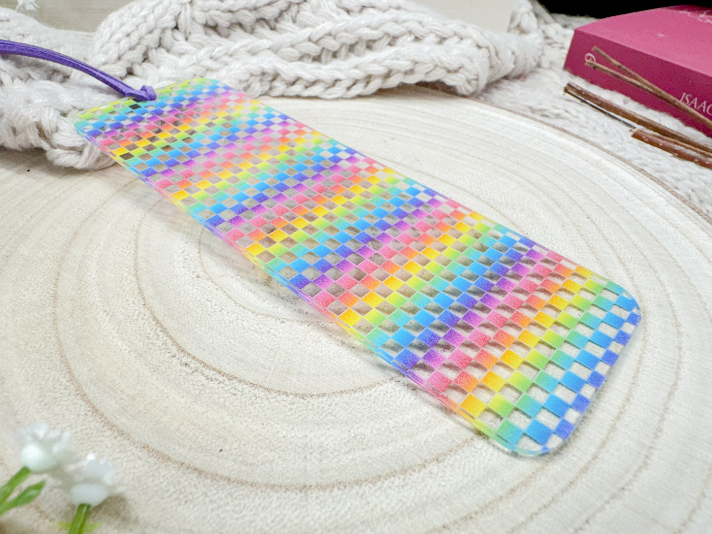 Rainbow Checkered Acrylic Bookmark