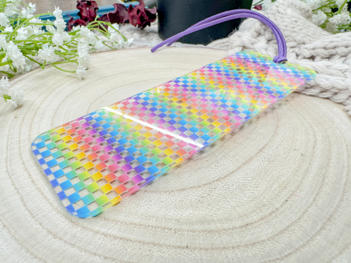 Rainbow Checkered Acrylic Bookmark