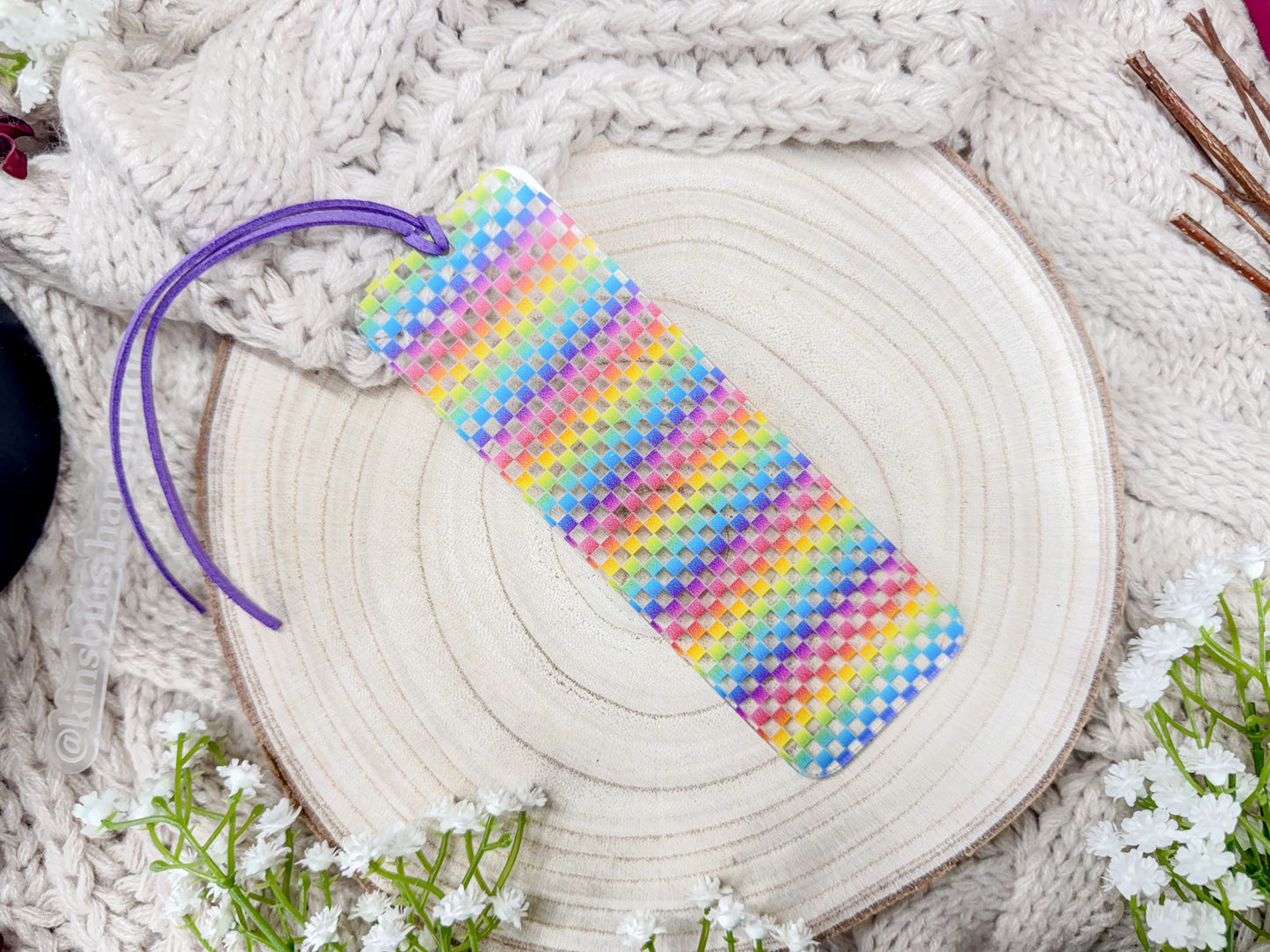 Rainbow Checkered Acrylic Bookmark