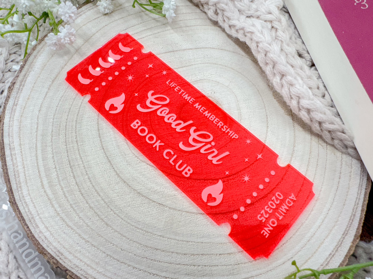 Good Girl Book Club Ticket - Fluorescent Pink Bookmark