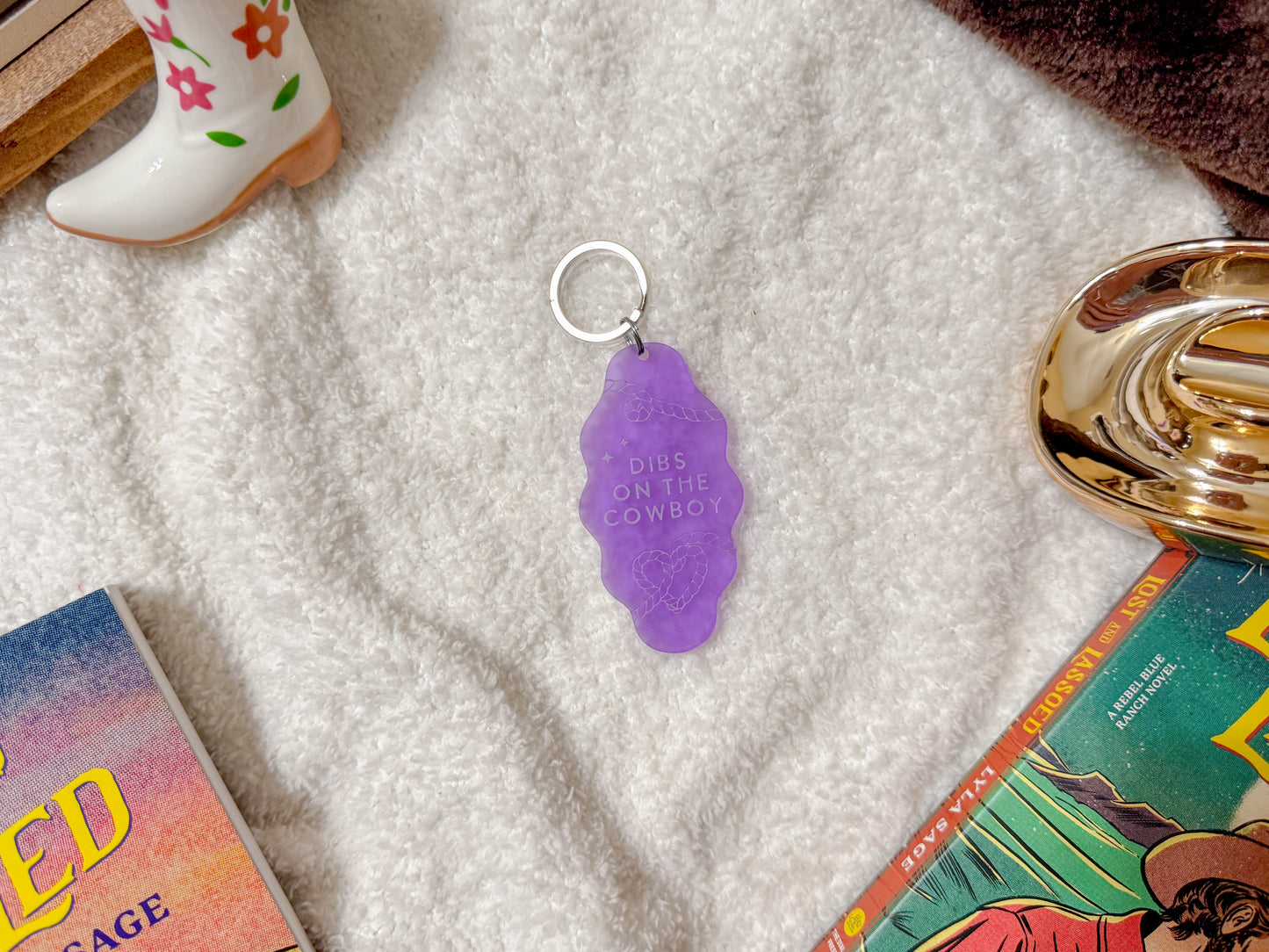 Dibs on the Cowboy - Purple Acrylic Keychain