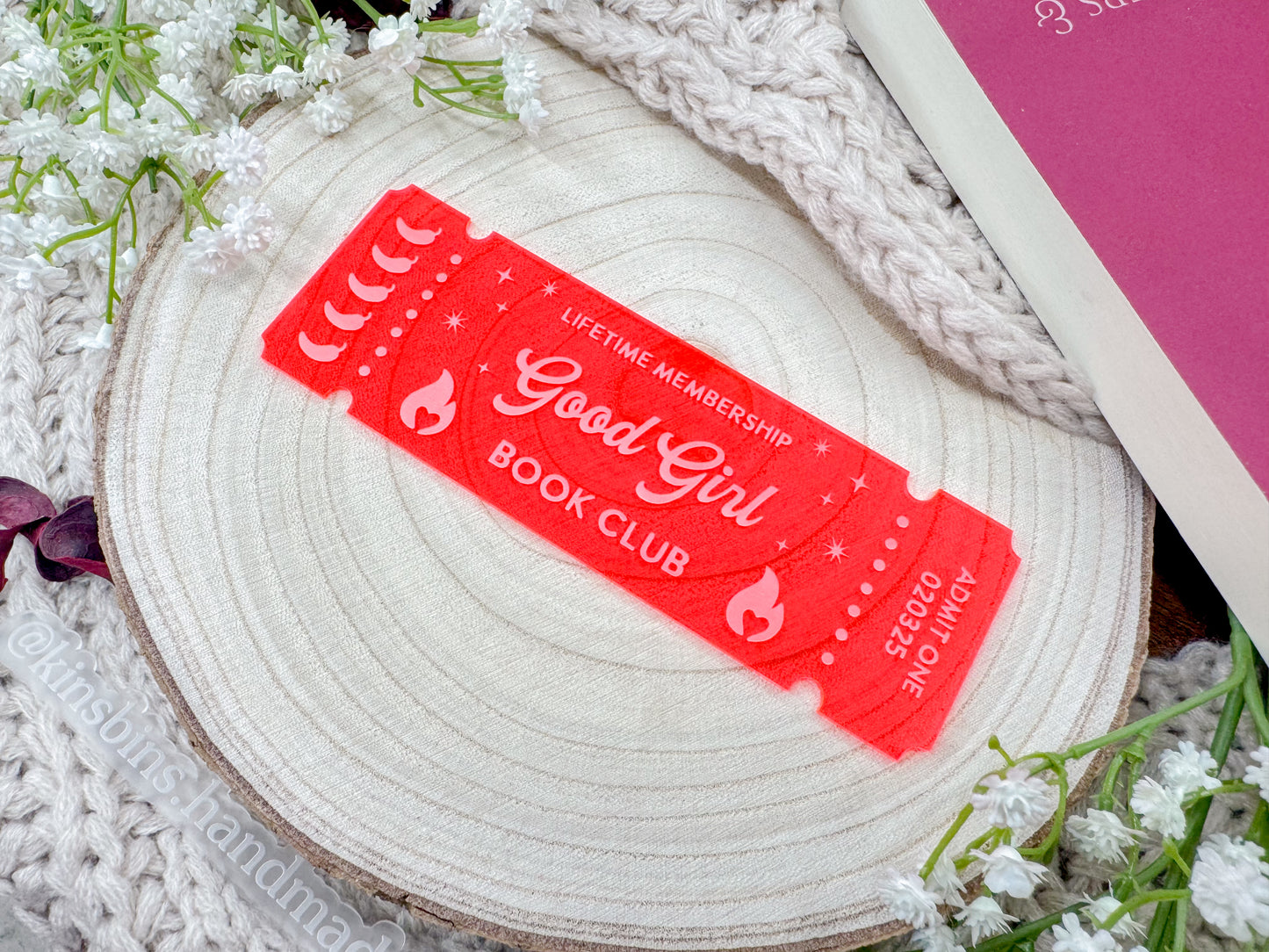 Good Girl Book Club Ticket - Fluorescent Pink Bookmark