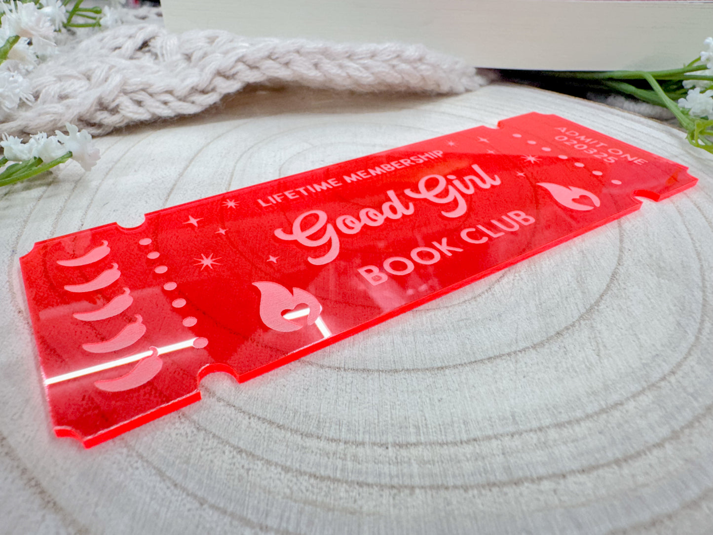 Good Girl Book Club Ticket - Fluorescent Pink Bookmark