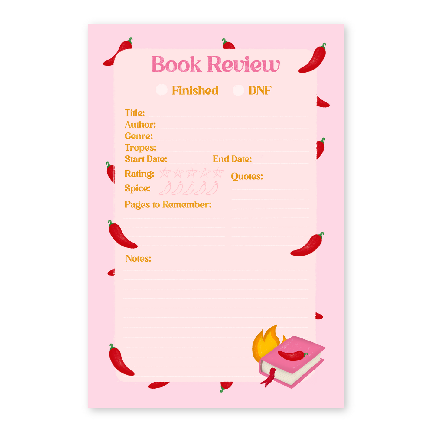 Spicy Pepper - 4x6 Book Review Notepad